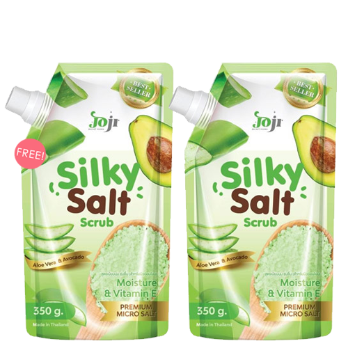 JOJI SECRET YOUNG ซื้อ 1 ชิ้น ฟรี 1 ชิ้น !! Young Silky Salt Scrub Aloe Vera & Avocado 350g เกลือสครับขัดผิวน้ำหอม สูตรว่านหางจระเข้และอโวคาโด้ ช่วยเพิ่มความชุ่มชื้น ช่วยฟื้นฟูลดรอยด่างดำ
