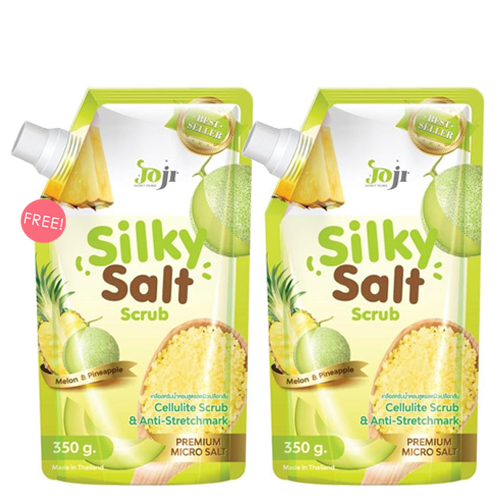 JOJI SECRET YOUNG ซื้อ 1 ชิ้น ฟรี 1 ชิ้น !! Young Silky Salt Scrub Melon & Pineapple 350g เกลือสครับขัดผิวน้ำหอม สูตรเมลอนและสัปปะรด ช่วยลดผิวเปลือกส้ม ลดเซลลูไลท์ ป้องกันอนุมูลอิสระ